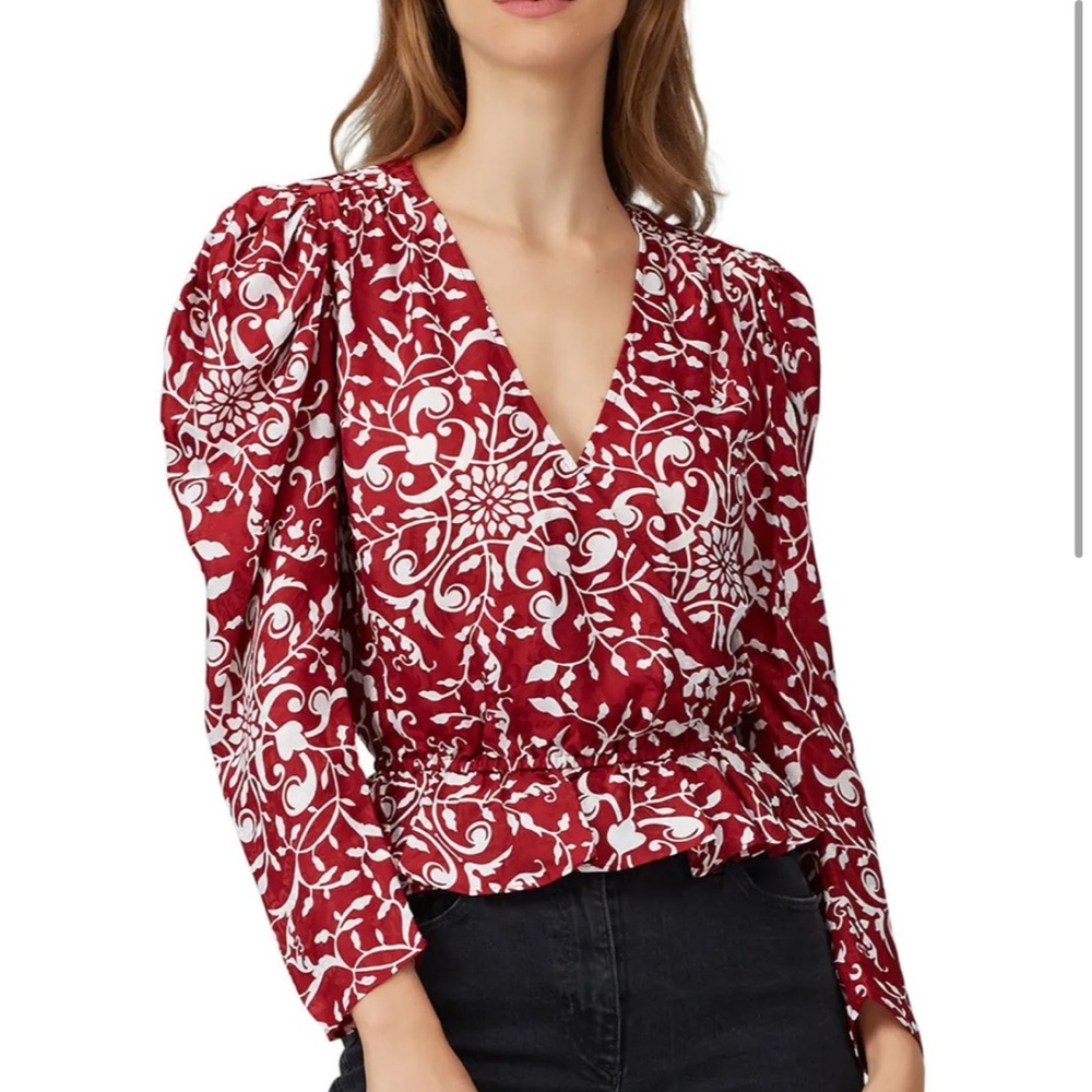 The Kooples Red v-neck blouse with botanical pattern